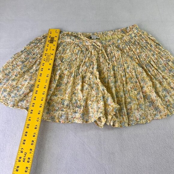 Womens American Eagle High Waisted Floral Short Front Pleats Drawstring Yellow L - Picture 14 of 14